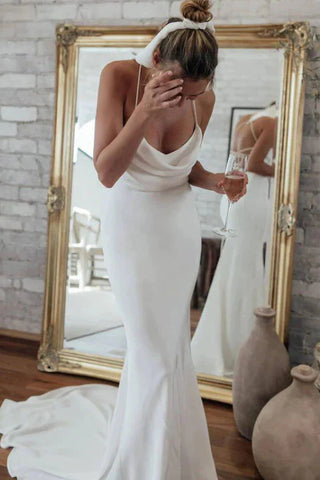 Spaghetti Straps Bridal Mermaid Beach Backless Wedding Dress