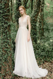 V-neck Backless Prom Dresses Beach Wedding Dress