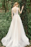 V-neck Backless Prom Dresses Beach Wedding Dress