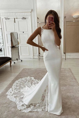 Mermaid Spandex See Through Lace Beach Wedding Dress