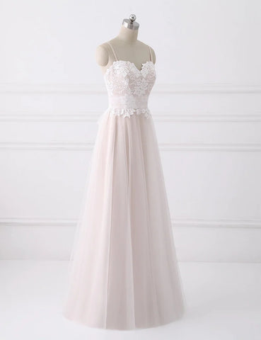 Spaghetti Straps Pink A-line Floor Length Wedding Dresses