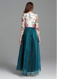 Modest Lace & Tulle Bateau Long Sleeve Green Prom Dress