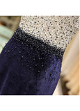 Fleece & Lace Scoop Short Sleeve Mermaid Evening Dress