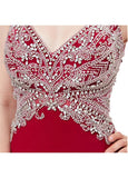 V-neck Red Beading Sexy Mermaid Evening Dress