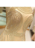 Gold Tulle Jewel Beading Chains Mermaid Prom Evening Dress