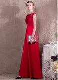 Jumpsuit Acetate Satin & Lace Jewel Red Evening Dress