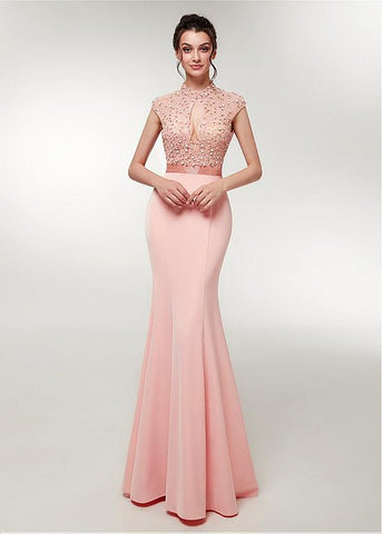 High Collar Backless Beading Mermaid Evening Dress