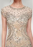 Tulle Scoop Champagne Short Sleeve Mermaid Prom Dress