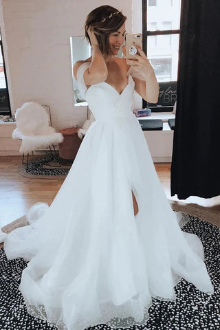 Off The Shoulder Tulle Wedding Dress With Split