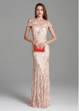 Spaghetti Straps Sheath/Column Embroidery Sequins Lace Prom Dress