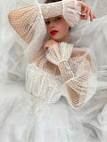 White Long Sleeve Tulle High Neck Wedding Dress