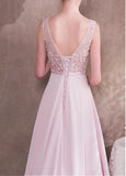 Satin & Tulle Bateau Pink Belt Prom Dress With Handmade Flowers