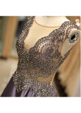 Satin Jewel Purple Evening Dress With Beadings
