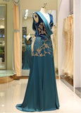 Green Satin V-neck Beadings Formal Dress