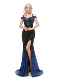 Sequin Spaghetti Straps Long Blue Mermaid Evening Dress