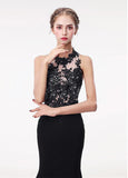 Halter Satin Black Mermaid Evening Prom Dress