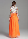 Tulle Lace Bateau Orange Long Sleeve A-line Prom Dress