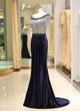 Fleece & Lace Scoop Short Sleeve Mermaid Evening Dress