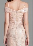 Spaghetti Straps Sheath/Column Embroidery Sequins Lace Prom Dress