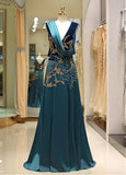 Green Satin V-neck Beadings Formal Dress