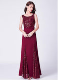 Sequin Lace Scoop Burgundy A-line Evening Dress