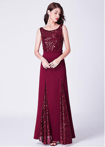 Sequin Lace Scoop Burgundy A-line Evening Dress