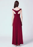 Polyester Off-the-shoulder Burgundy Evening Dress With Slit
