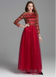 Charming Tulle Bateau Red Long A-line Prom Dress