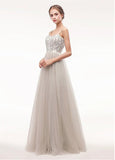 Tulle Spaghetti Straps Champagne Beading A-line Prom Dress