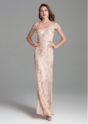 Spaghetti Straps Sheath/Column Embroidery Sequins Lace Prom Dress
