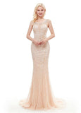 Champagne Satin Scoop Long Mermaid Evening Dress