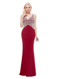 V-neck Red Beading Sexy Mermaid Evening Dress