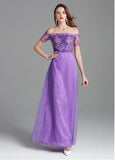 Purple Embroidery Lace & Tulle Off-the-shoulder Prom Dress