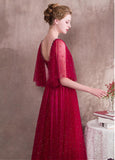 Lace Square Burgundy Evening Dress With Beadings & Belt