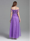 Purple Embroidery Lace & Tulle Off-the-shoulder Prom Dress