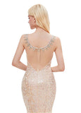 Champagne Satin Scoop Long Mermaid Evening Dress