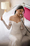 White Long Sleeve Lace Off The Shoulder Wedding Dress