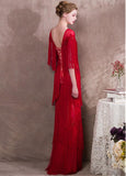 Lace Jewel Beadings Red Sheath/Column Evening Dress