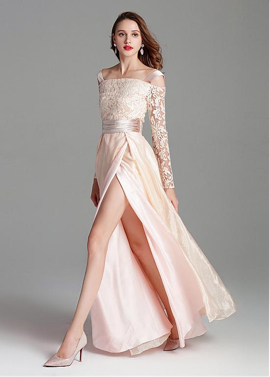 Organza Off-the-shoulder Embroidery Pink Prom Dress Sassymyprom Organza Off-the-shoulder Embroidery Pink Prom Dress Sassymyprom
