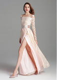 Organza Off-the-shoulder Embroidery Pink Prom Dress