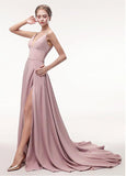 Pink Spaghetti Straps Satin A-line Evening Dress