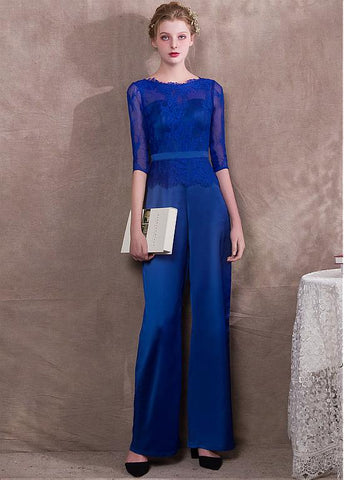 Jumpsuit Acetate Royal Satin & Lace Jewel Evening Dress