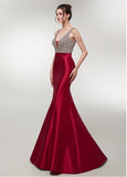 Satin V-neck Wine Red Mermaid Evening Dress