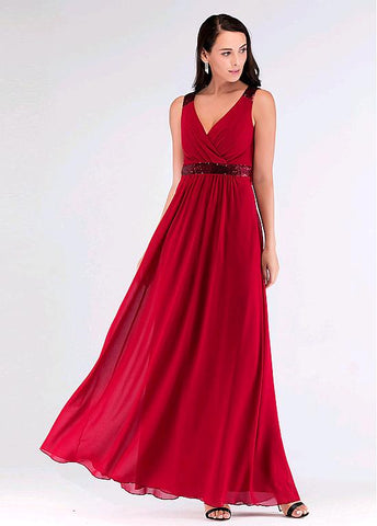 Lace V-neck Red Beading A-line Evening Dress