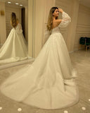 Tulle Sweetheart Puffy Sleeves Beading A Line Wedding Dress