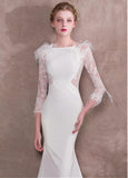 Lace & Spandex Bateau White Mermaid Evening Dress