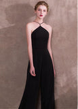 Black Jumpsuit Acetate Satin Jewel Evening Dress