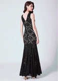 Lace V-neck Red Long Mermaid Evening Dress