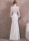 Lace & Spandex Bateau White Mermaid Evening Dress