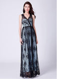 Lace V-neck Neckline Floor-length A-line Prom Dress